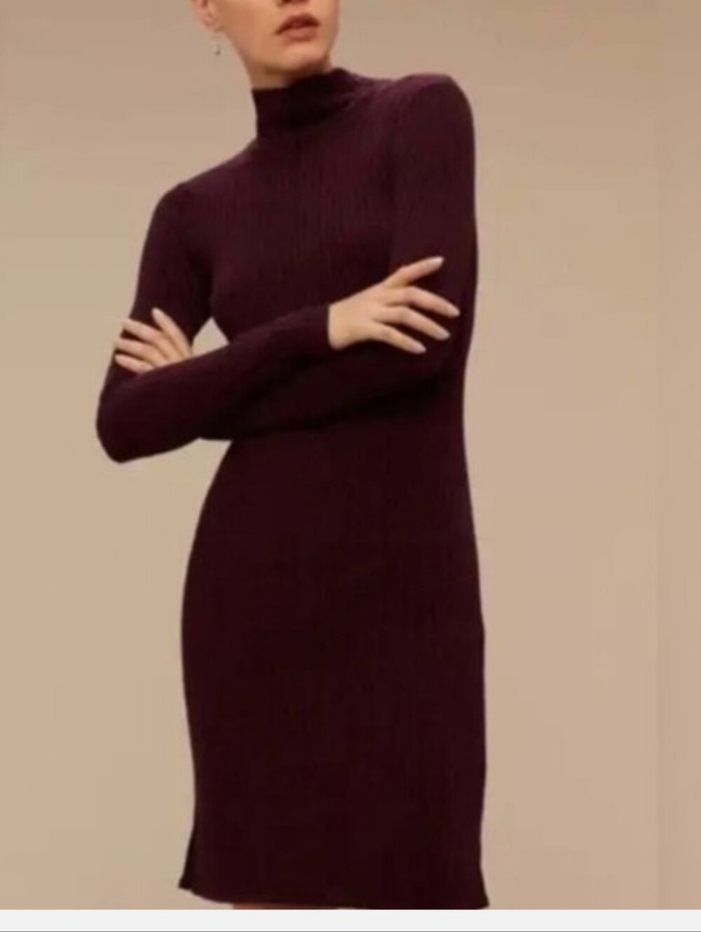 NWT Aritzia Wilfred Mariel Mock neck Wine Sweater Mini Dress Sz M